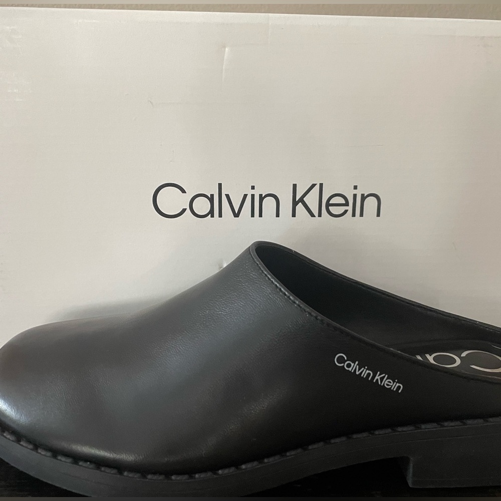 Calvin Klein black leather mule style shoe size 6 1/2 M